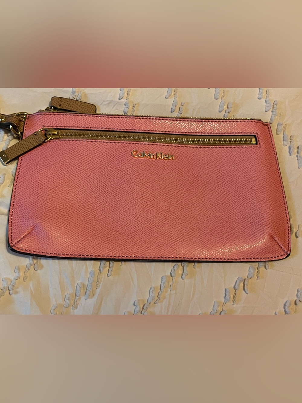 Calvin Klein Pink Leather Wristlet with Gold Hardware